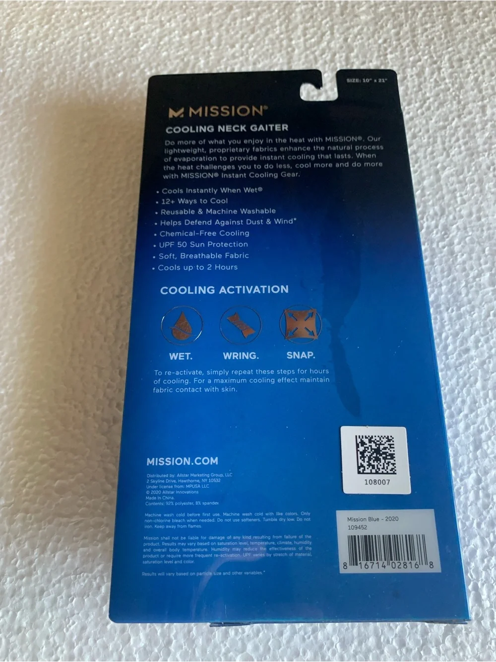 MISSION Blue Cooling Neck Gaiter UPF 50 Unisex
